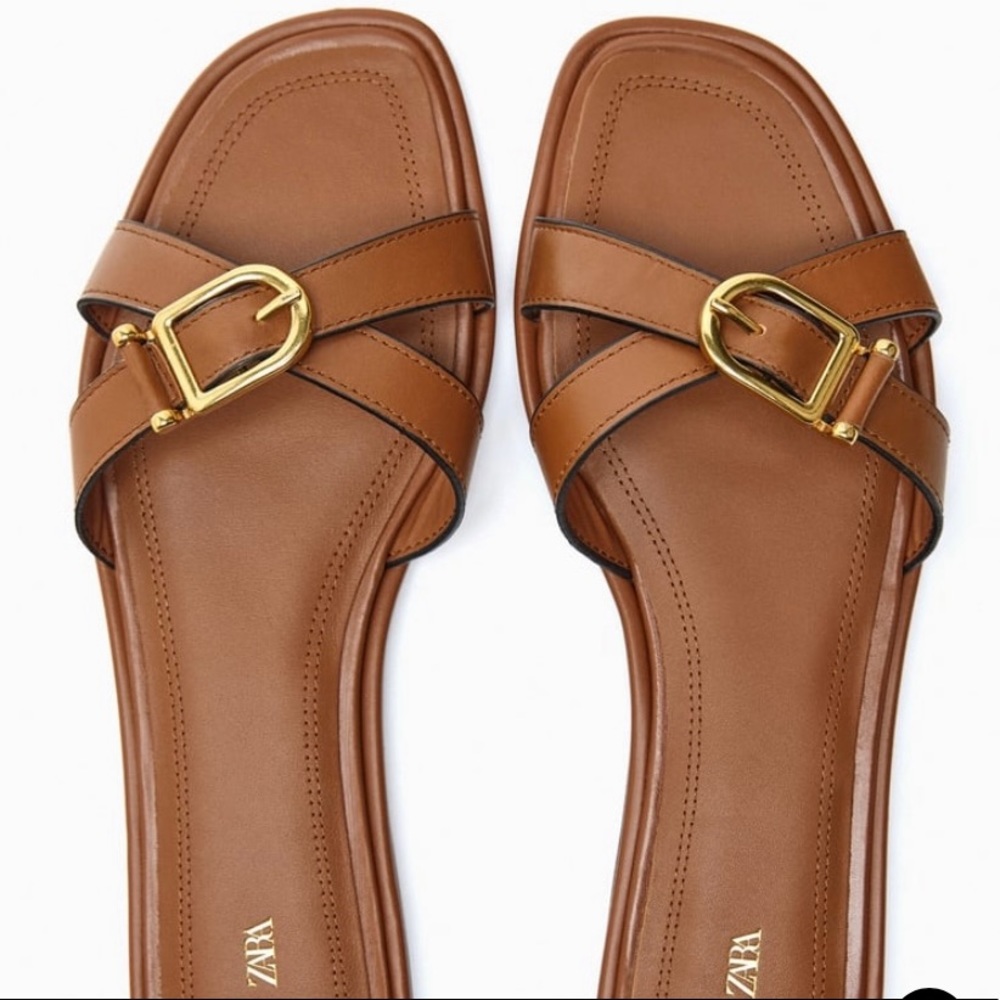 Zara Leather Crisscross Sandals 7 1/2 New W/Tags